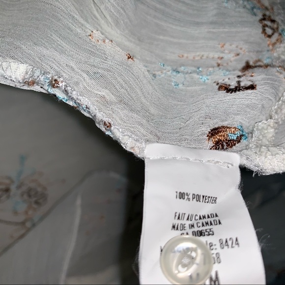 Sheer floral detailed tie-up tee, cream/blue/brown - Picture 4 of 5